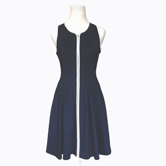 Vintage Betsey Johnson Navy Zipper Front Dress w/ White Piping Sz:6 - Picture 1 of 11